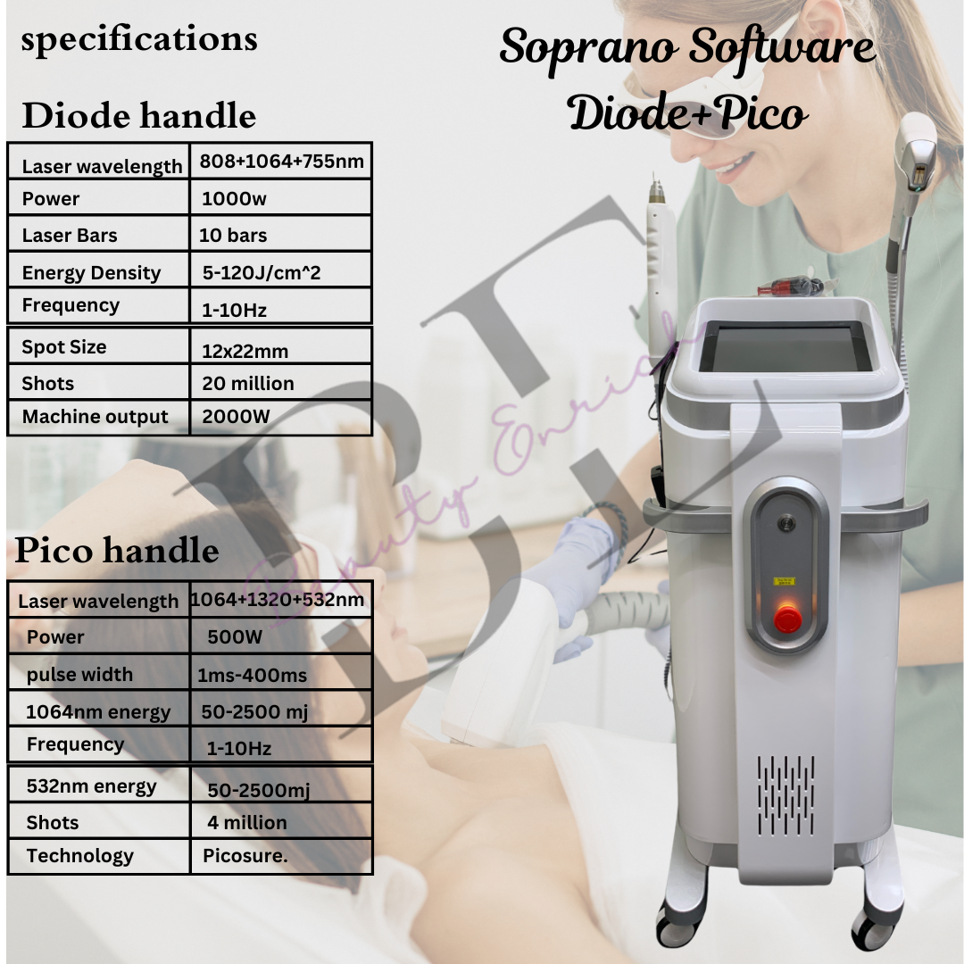 Diode plus pico laser machine with 10 bars diode and 500W pico
